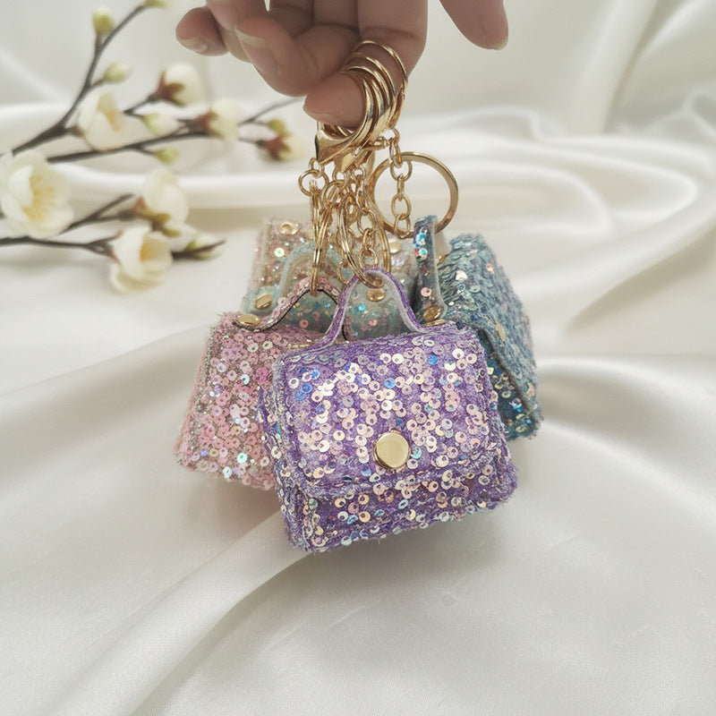 Wholesale Multifunctional Sequined Leather Earphone Case Coin Purse Keychain DIY Accessory for Everyday Use