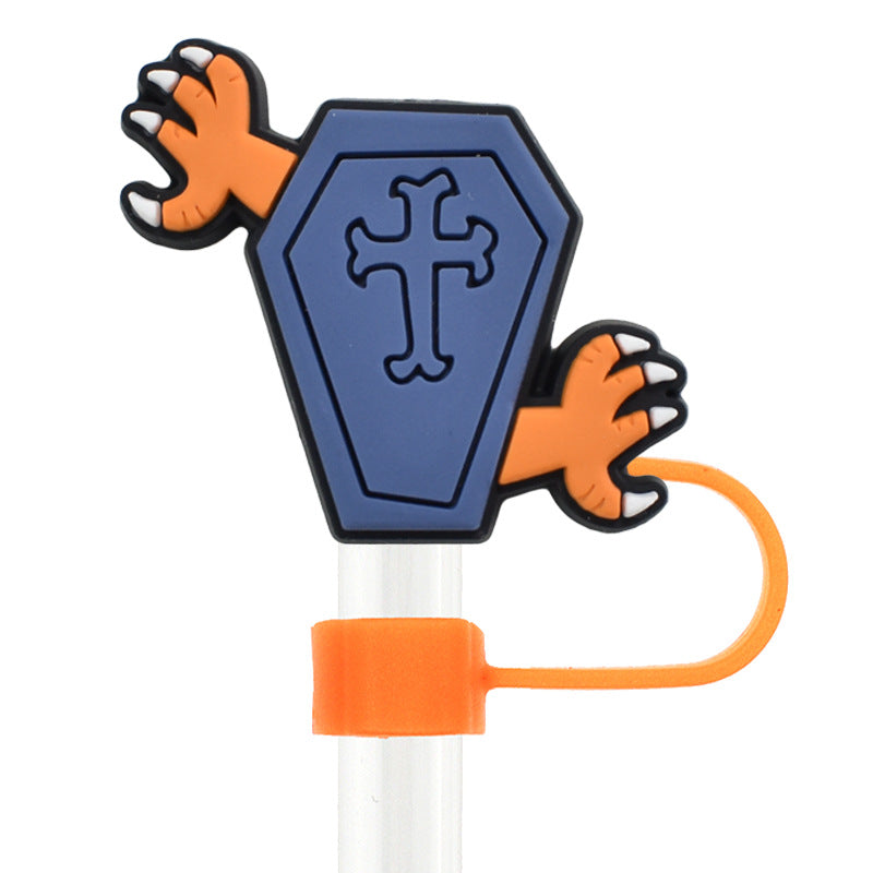 Wholesale Random 100pcs Halloween 10mm PVC Soft Straw Tube Cap ACC-SCR-RYY092