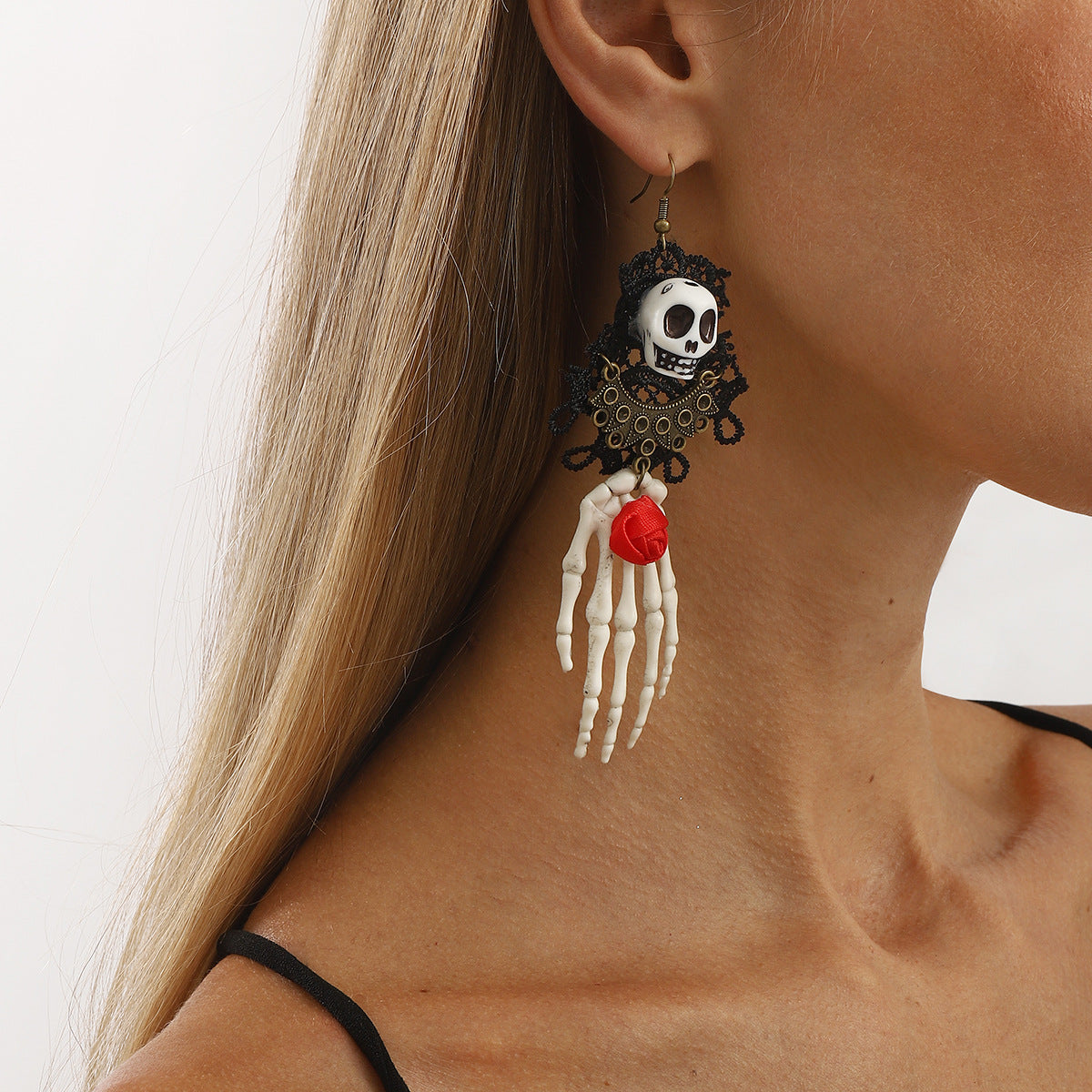 Wholesale  series trend lace skeleton hand earrings