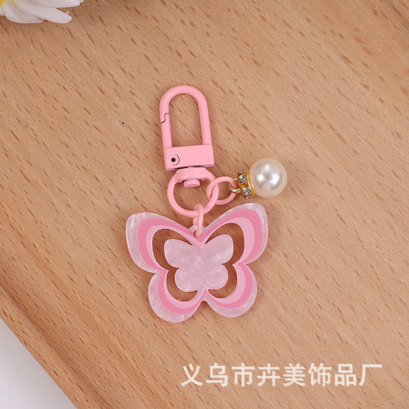 Wholesale Acrylic colorful hollow butterfly pearl pendant keychain