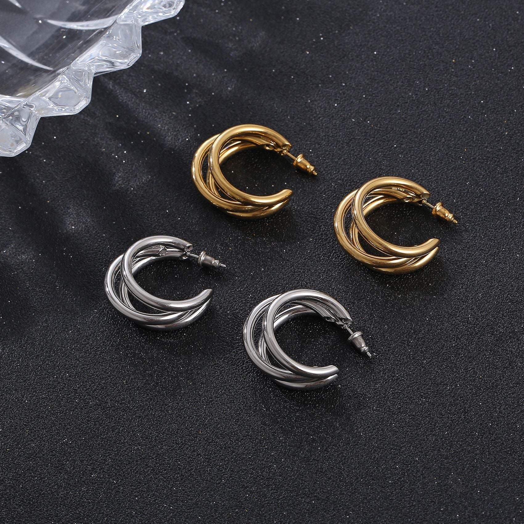 Wholesale  Stainless Steel Simple Multi-layer C- ring Earrings