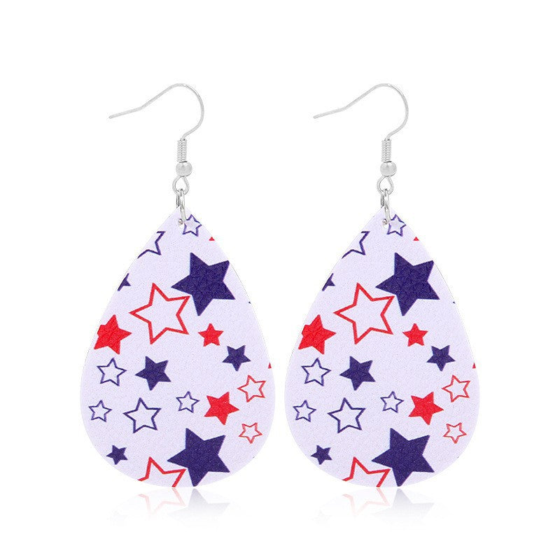 Wholesale Independence Day Five-Pointed Star Leather Heart Earrings