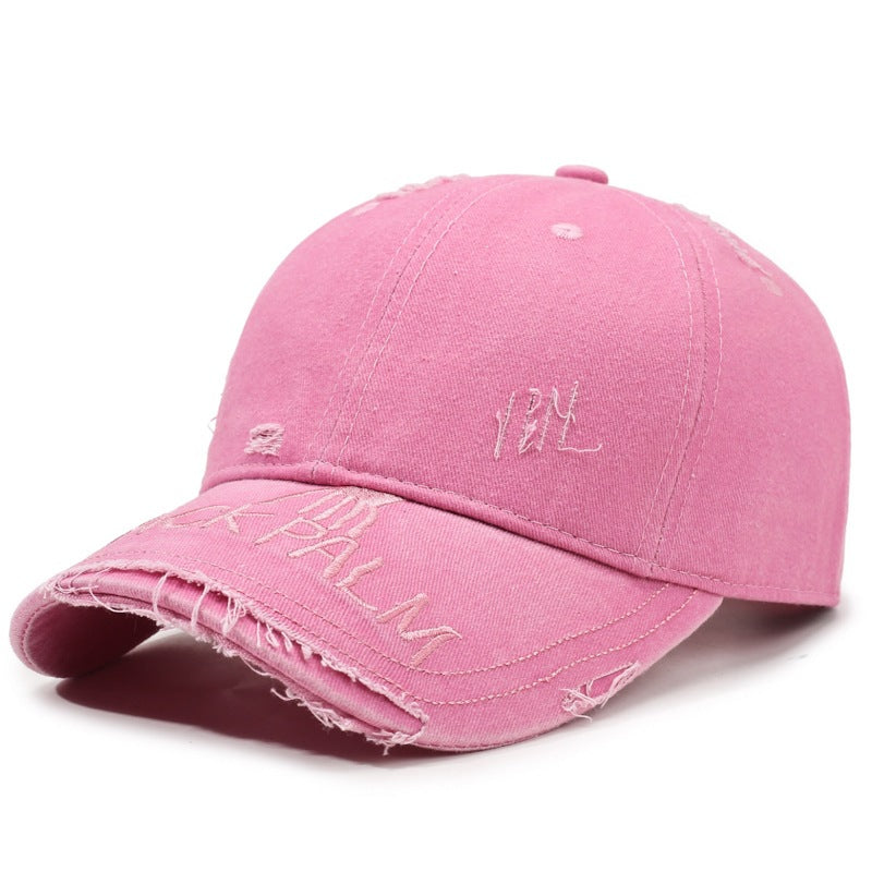 Wholesale Chic Retro Embroidery Letter Distressed Baseball Cap Washed Cotton Denim Gradient Adjustable Unisex Sun Hat