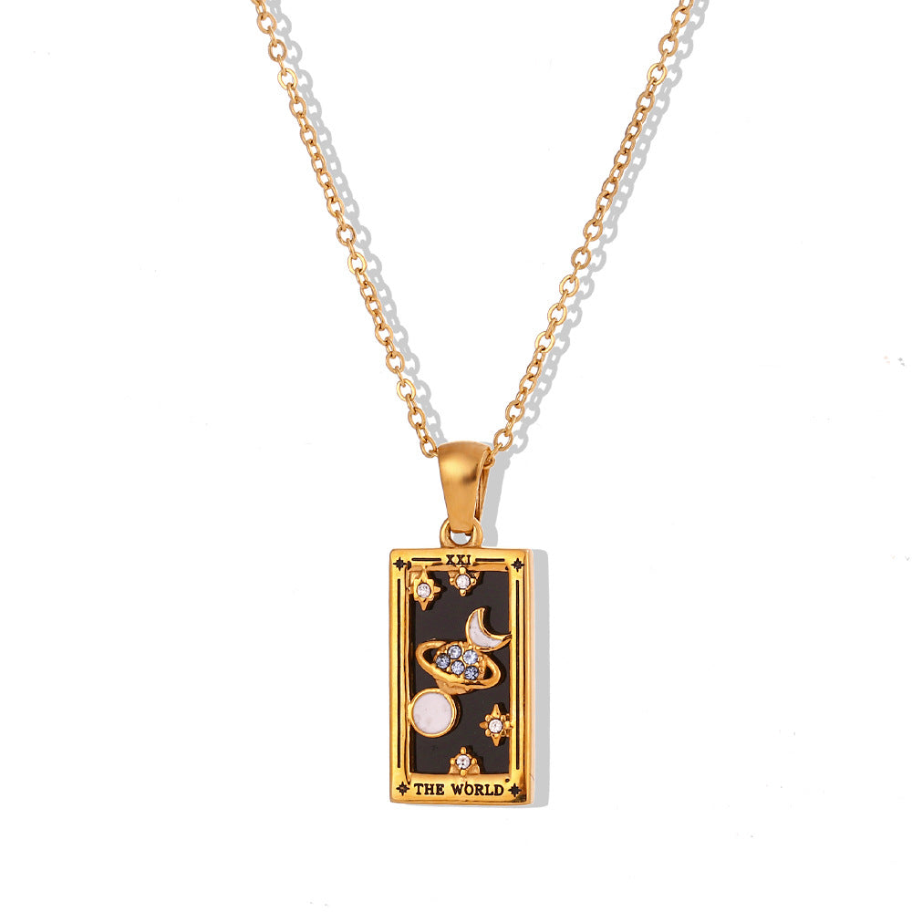 Wholesale Vintage Pendant Stainless Steel Rectangular Zircon Necklaces ACC-NE-Mengj003