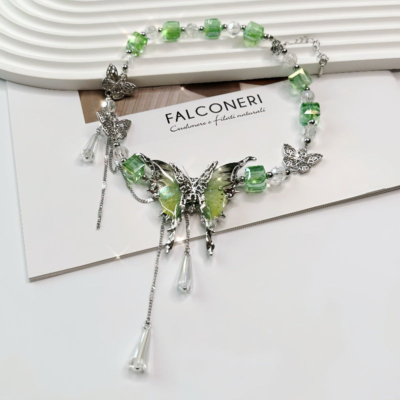Wholesale Green Crystal Butterfly Necklace