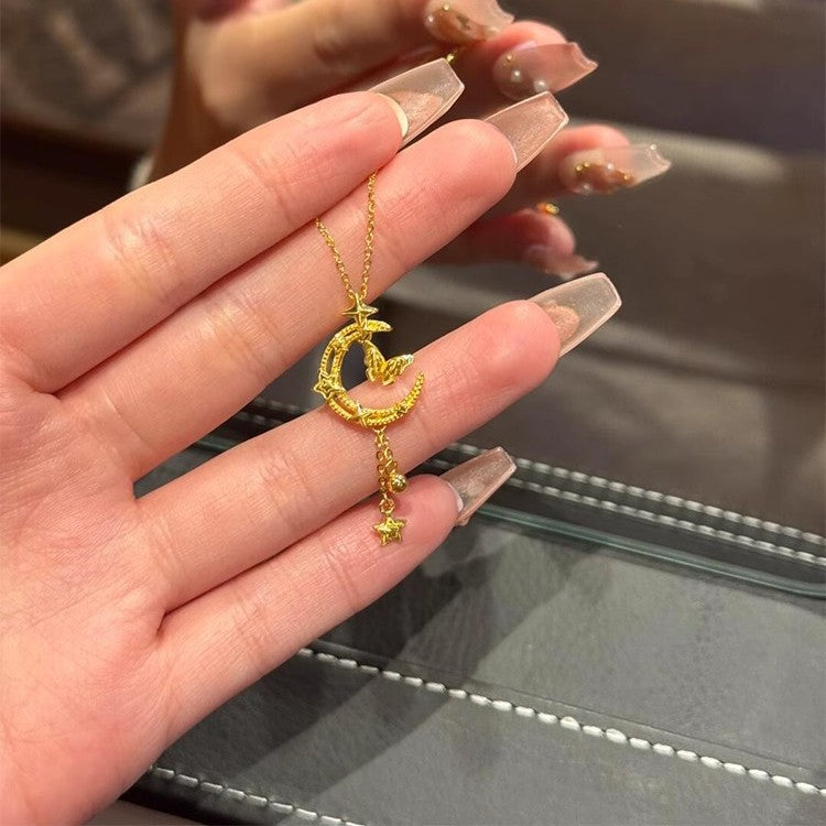 Wholesale  Red Butterfly Moon Star Tassel Pendant Necklace