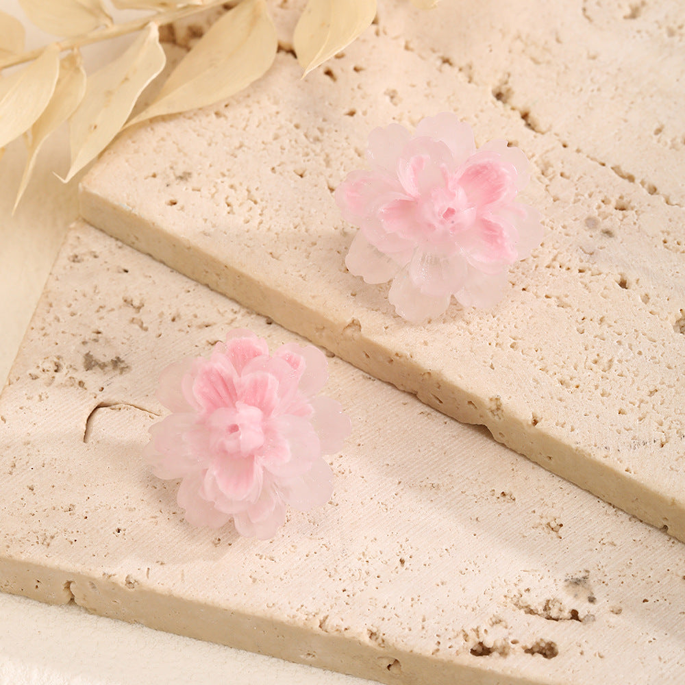 Wholesale Cute pink resin flower earrings