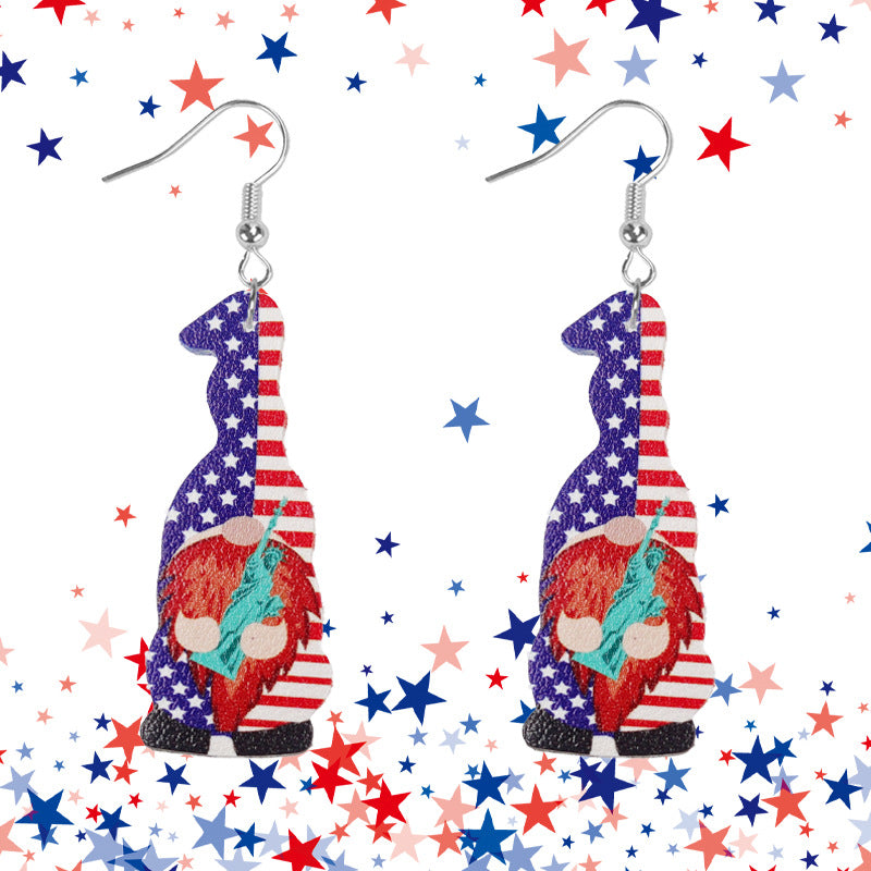 Wholesale  Independence Day Flag Color Matching Ladies Leather Earrings