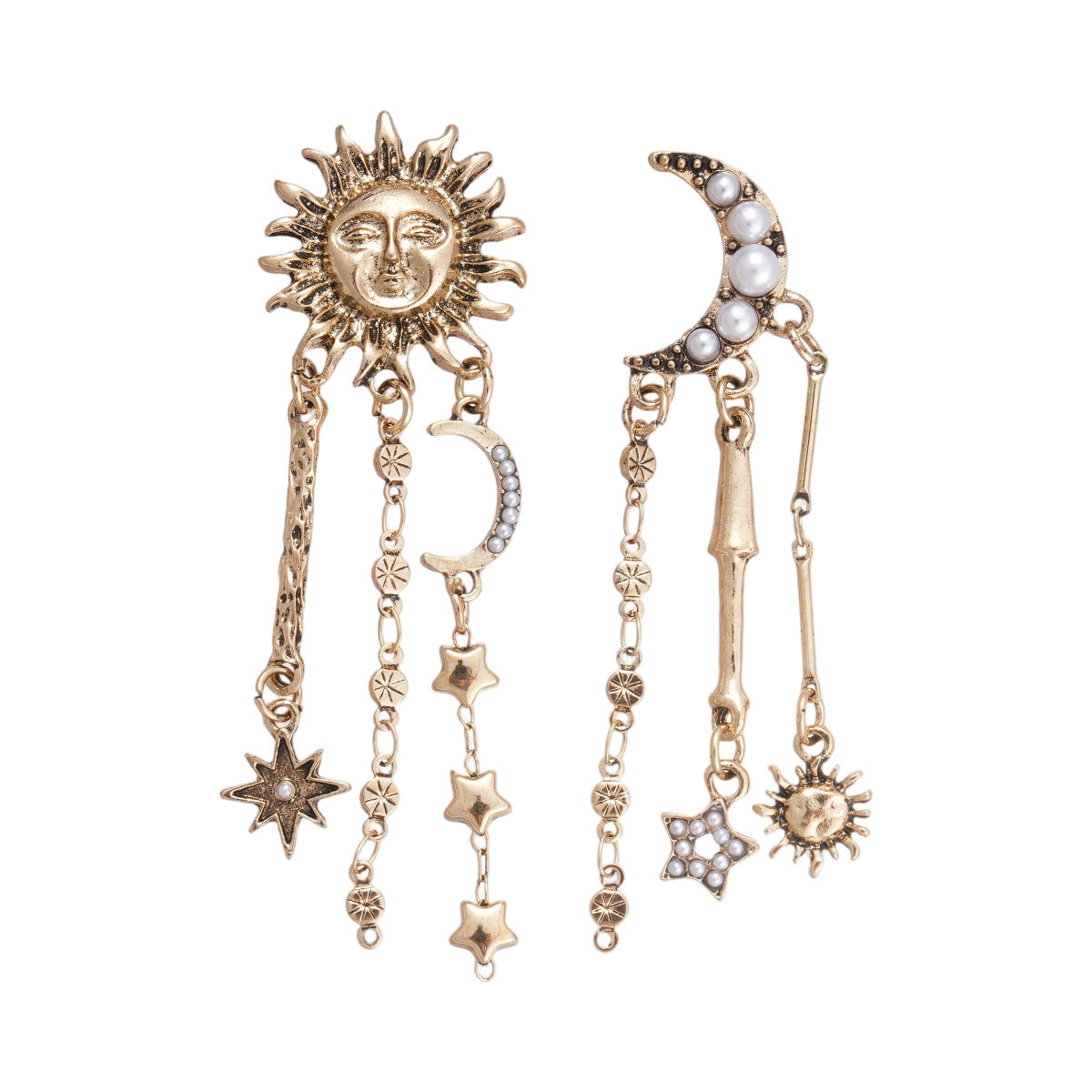 Wholesale Retro Vintage Imitation Pearl Moon Star Tassel Earrings Silver Needle Party Wear Jewelry Accessory