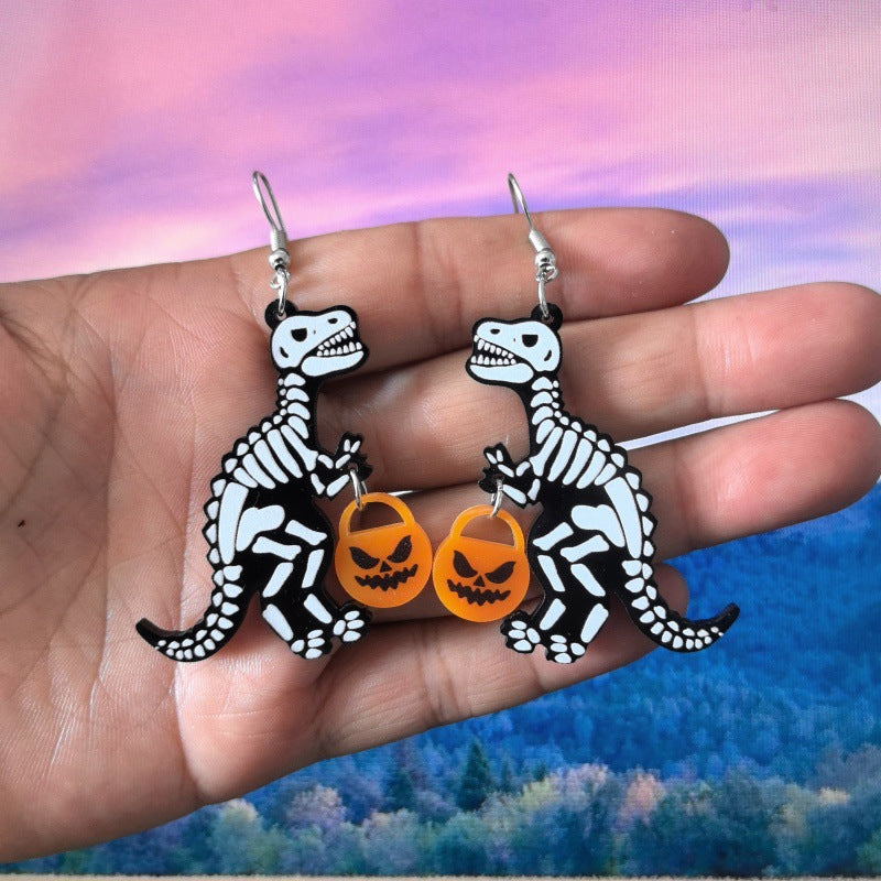 Wholesale Trendy  Acrylic Earrings With Dinosaur Pumpkin Skull Designs Fun Fashion Accessory For Everyday Wear And Boutique Resale