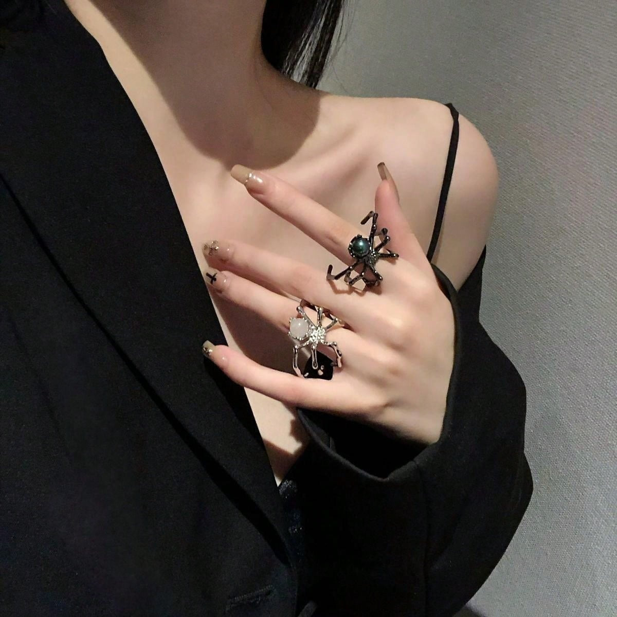Wholesale Spider Ring  Moonstone Metal Cool Style Open Adjustable Rings