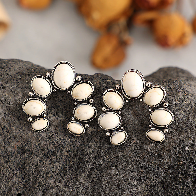 Wholesale Alloy Electroplated Vintage Turquoise U-Shape Earrings,  Trendy Jewelry Accessory for Women