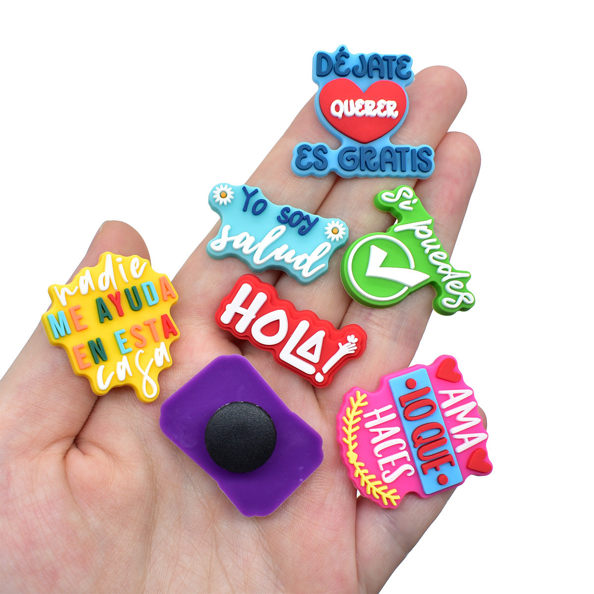 Wholesale  Random 100pcs Colorful Spanish phrase series PVC Soft Rubber Shoe Buckle Decoration
