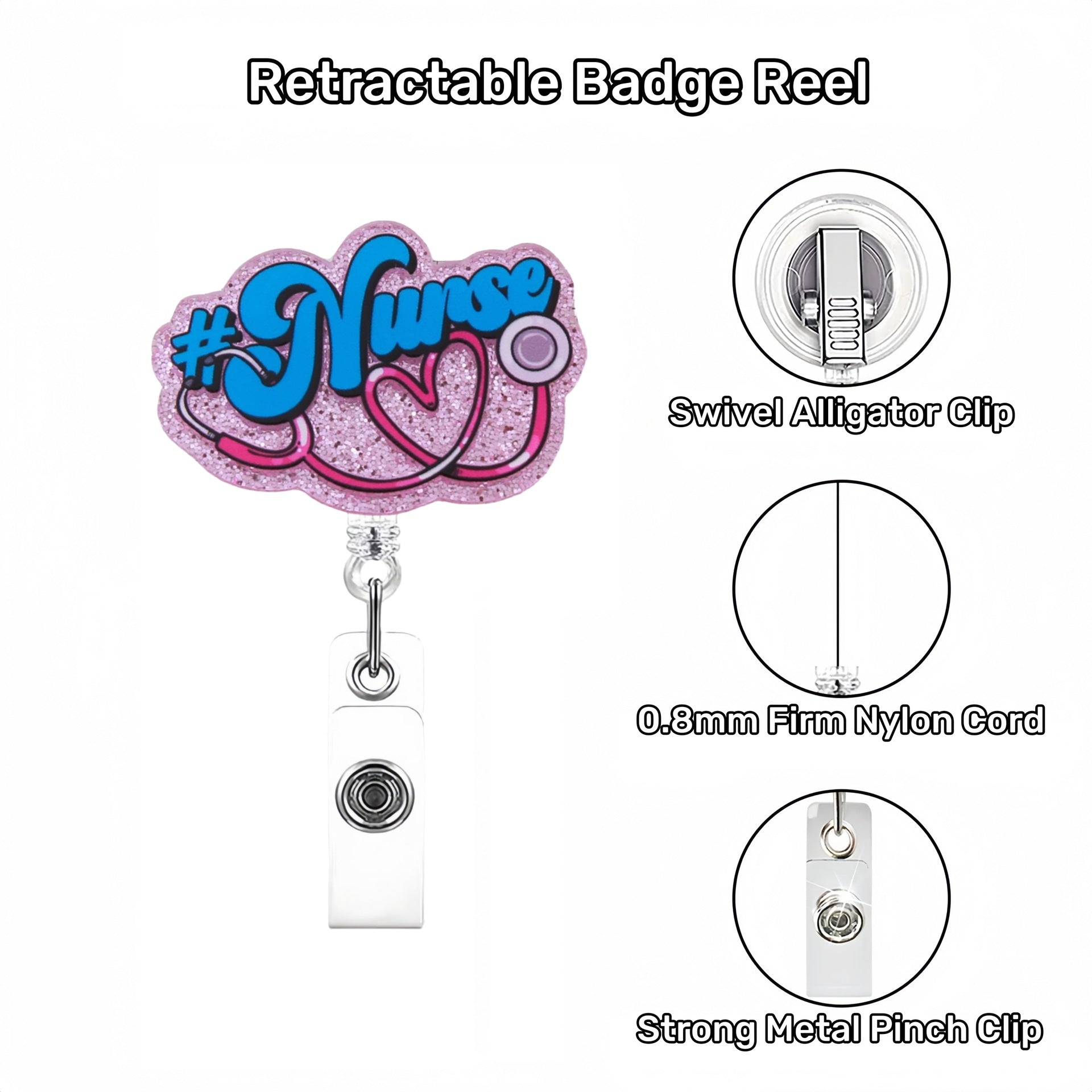 Wholesale 10pcs Nurse Theme Acrylic Retractable Clip Badge Keychain