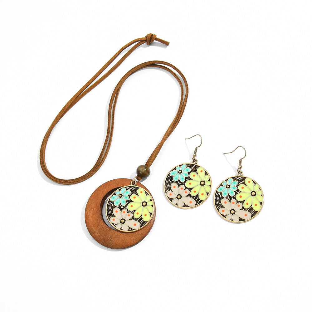 Wholesale Dripping Oil Bohemian Geometric Jewelry Set - Trendy Earrings and Necklace for Boutique Resale