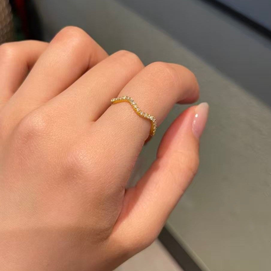 Wholesale Irregular Wave Patterned Titanium Steel Ring with Diamond Accents