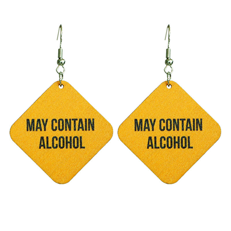 Wholesale 2 Pairs/pack Beer Red Wine Fun Funny Earrings Warning Sign Wooden Earrings ACC-ES-HY086