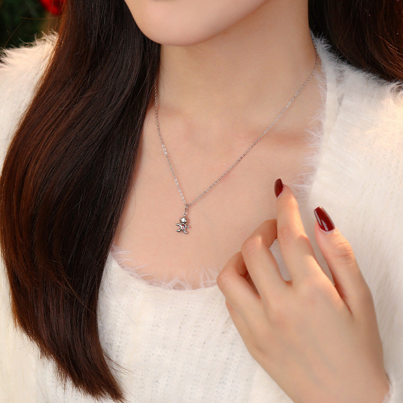 Wholesale 925 Sterling Silver Christmas Ornaments Cute Gingerbread Man Necklace ACC-NE-YuanFan003