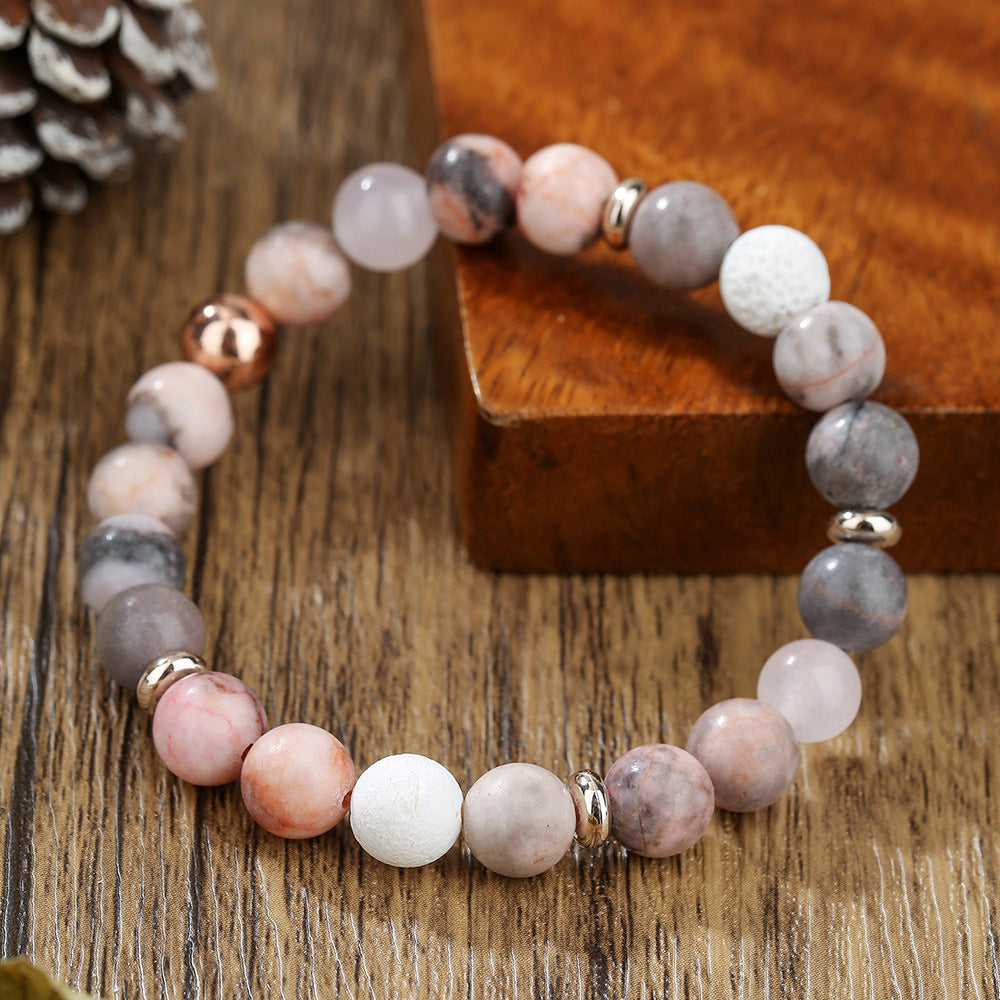 Bracciale all'ingrosso con perline in pietra vulcanica naturale con fiocco di neve in pietra da 10/8 mm