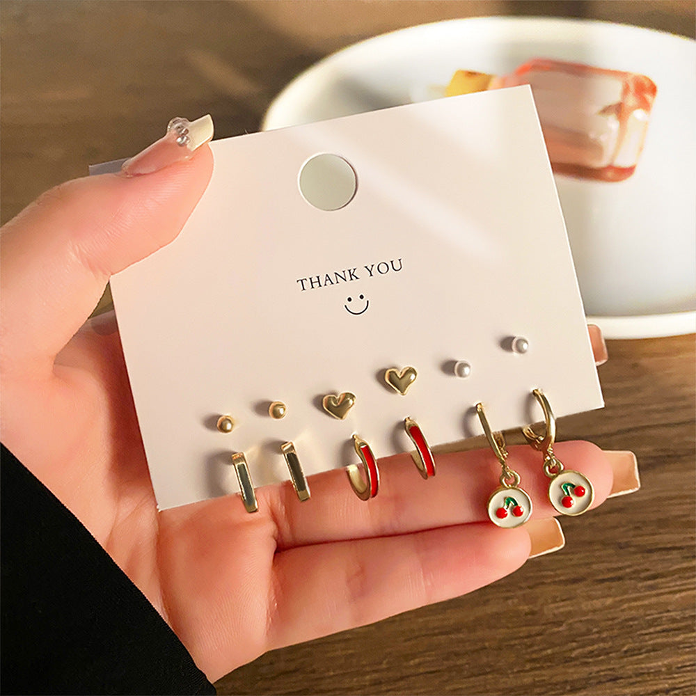 Wholesale 6pcs/set Love Ring  Earrings Distinctive Ear Buckle Advanced Sense Card Earrings