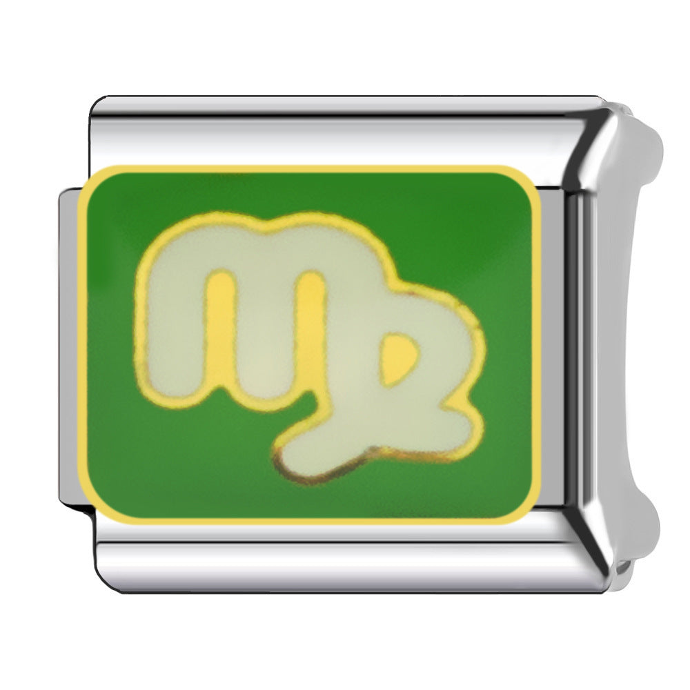 Wholesale Italian Charm Bracelet 9mm DIY  Twelve Zodiac Signs Color-Preserving Blue English   Creative Stainless Steel Composable Bracelet