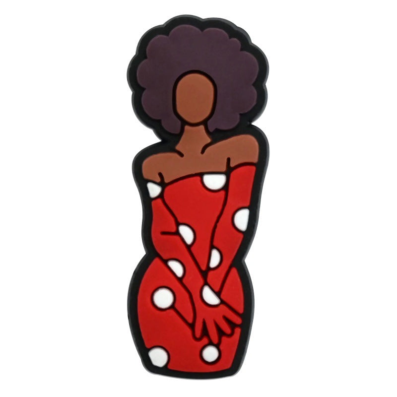 Wholesale Random 100pcs Black Girl Series  PVC Soft Rubber Shoe Buckle Decoration