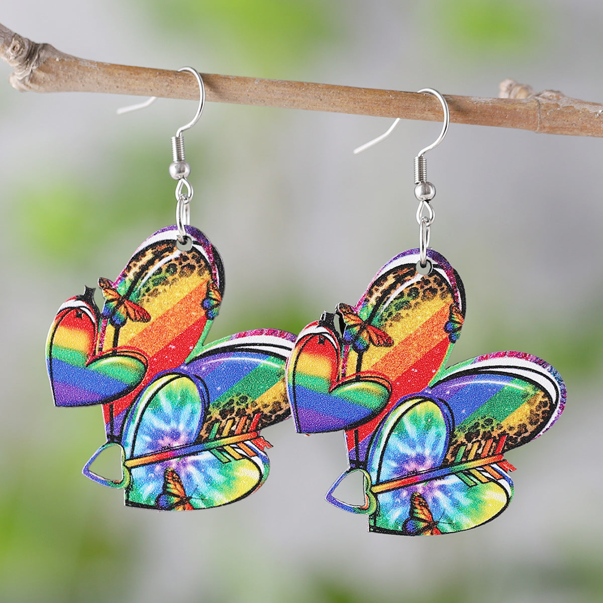 Wholesale Summer Rainbow Heart Star Earrings Wood Earrings ACC-ES-ChuLian024