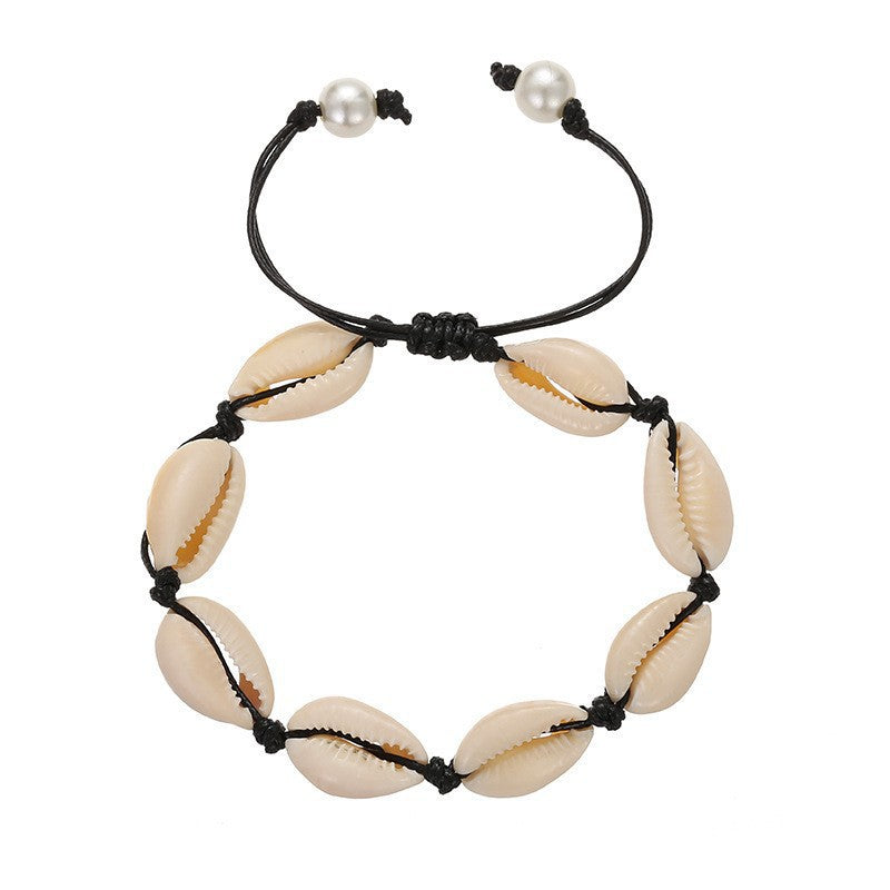 Wholesale Bohemian Style Adjustable Shell Bracelet Geometric Shape Handwoven Foot Jewelry  Anklets