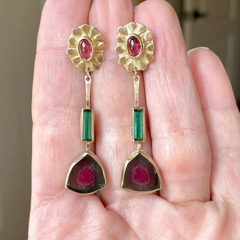 Wholesale Light Luxury Diamond Distinctive Elegant Flower Color Glass Earrings