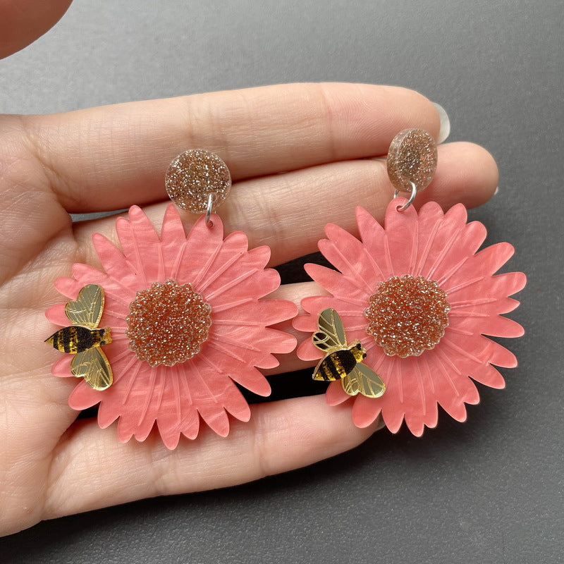Wholesale Acrylic Sunflower Sunflower Chrysanthemum Bee Earrings ACC-ES-XueP040