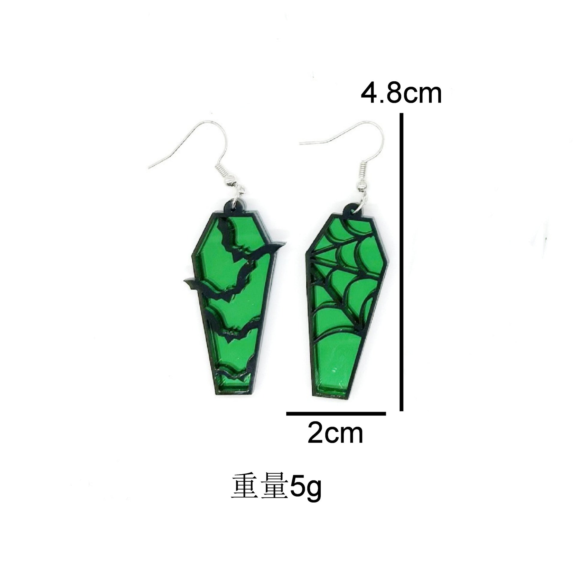 Wholesale Acrylic Gothic Bat Earrings Retro  Web Coffin Design Green Mirror Finish Fashion Accessory For Resale