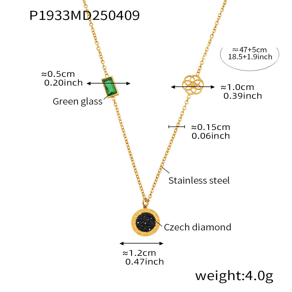 Wholesale Roman Numeral Black White Shell Pendant Necklace Stainless Steel Gold Plated Boutique Resale