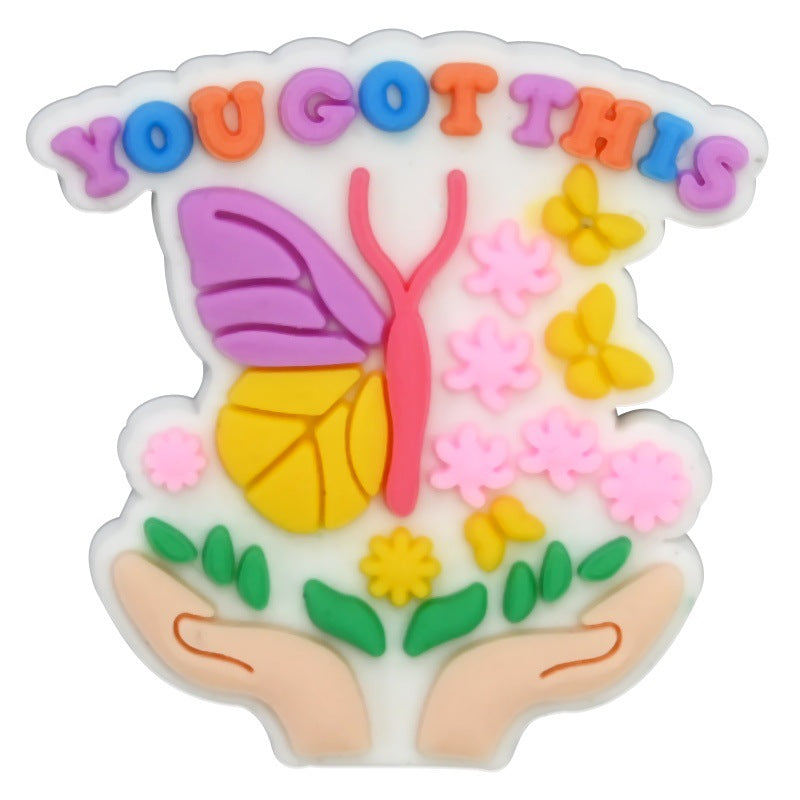 Decorazione casuale all'ingrosso della fibbia della scarpa di gomma morbida del PVC degli zoccoli della serie di frasi inglesi da 100 pezzi