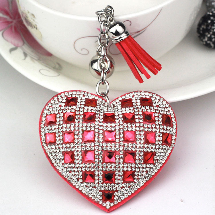 Wholesale Korean velvet glass diamond heart key chain European and American style fashion car pendant personalized gift key chain pendant