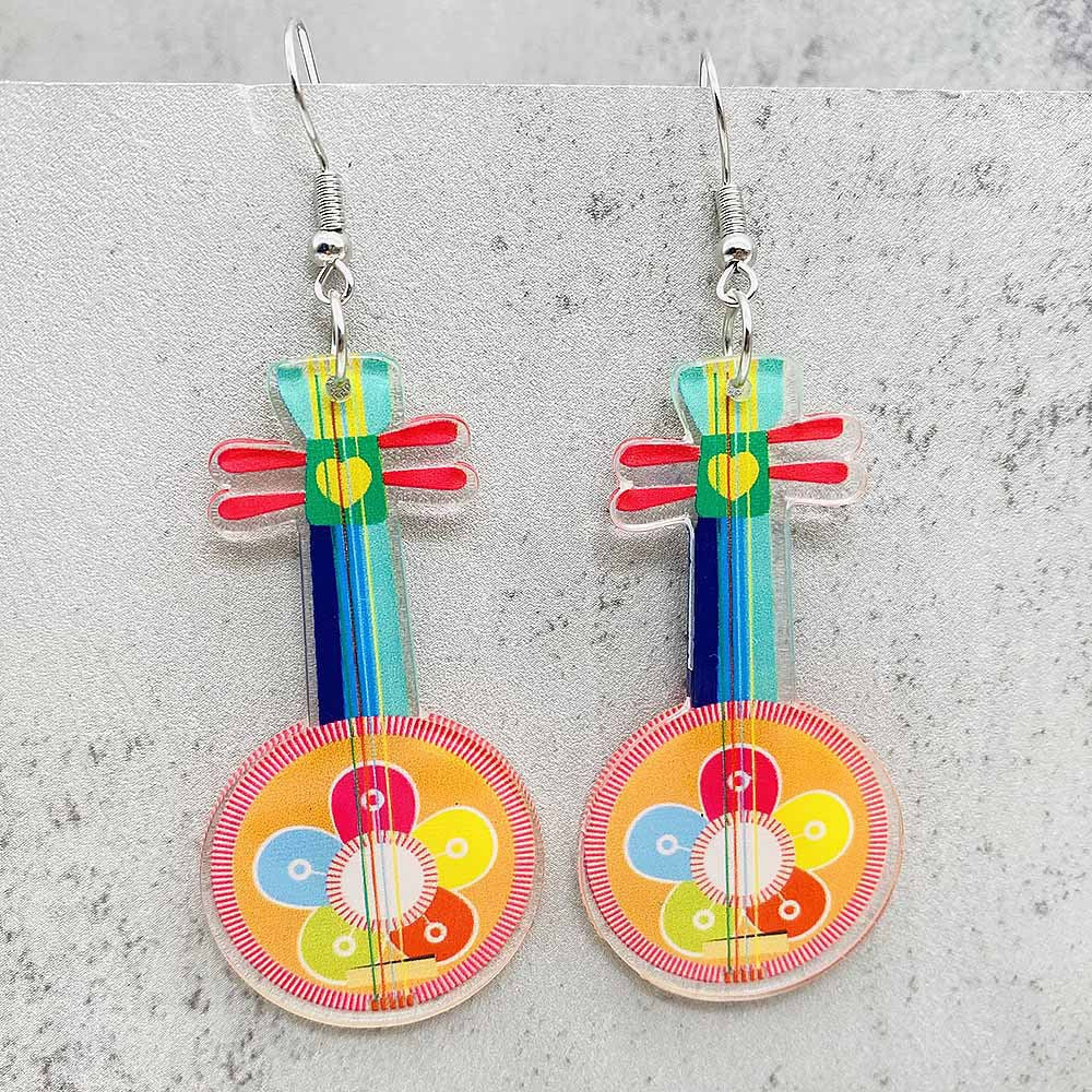 Wholesale Colorful Guitar Lute Musical Instrument Acrylic Earrings ACC-ES-PuCi002