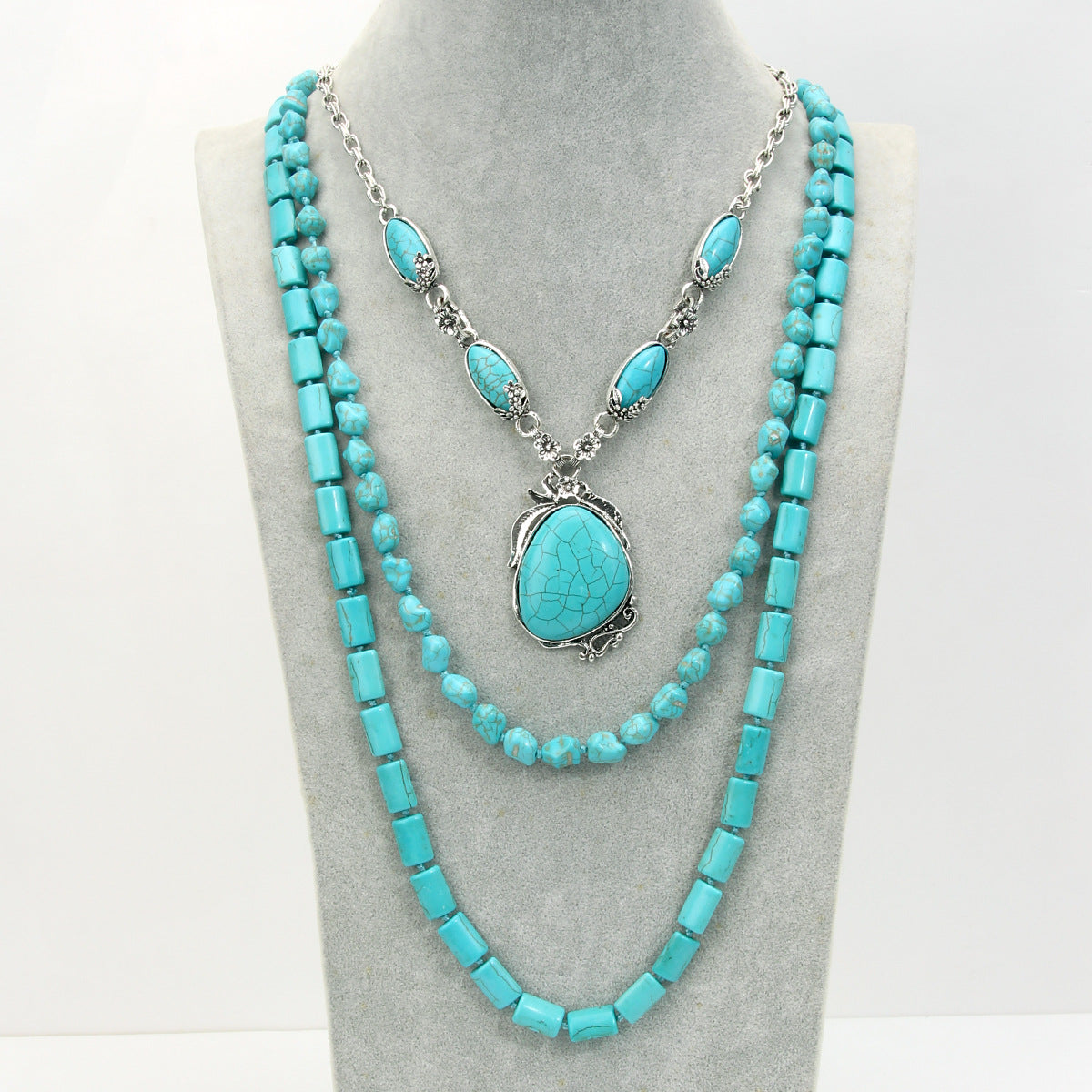 Wholesale Vintage Irregular Turquoise Beaded Necklace Set