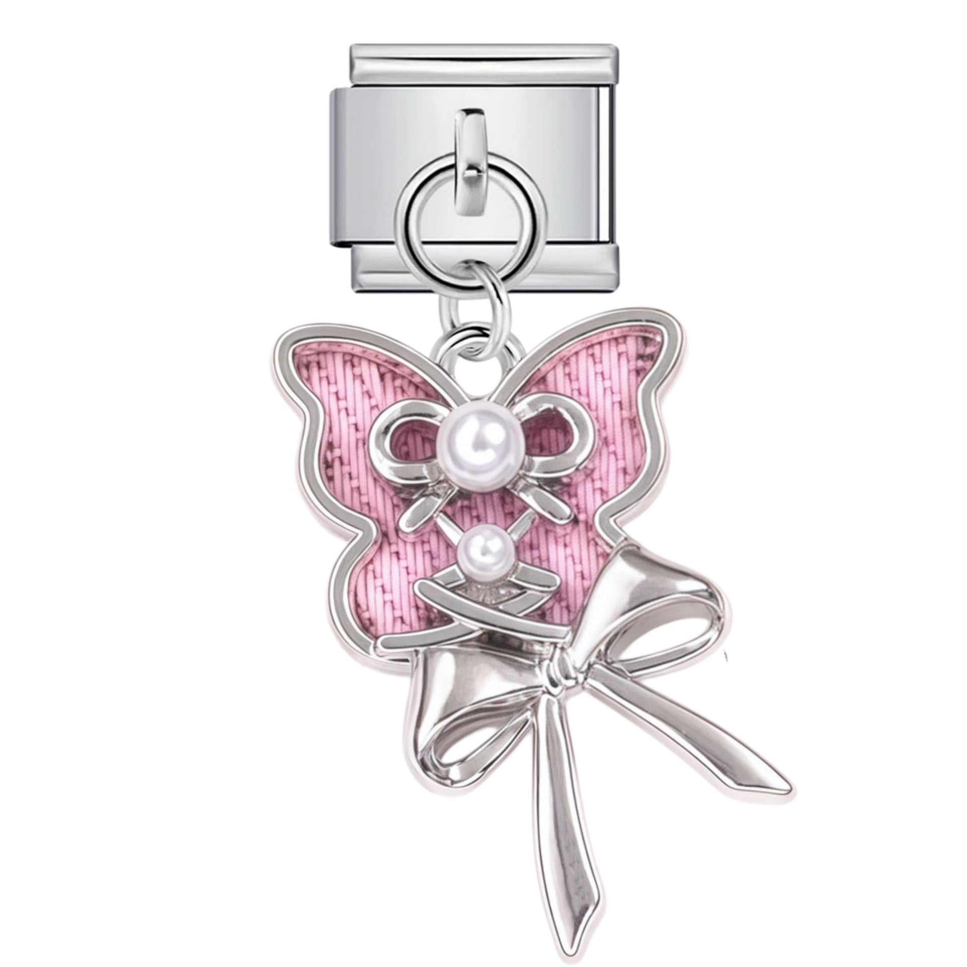 Wholesale Stainless Steel Italian Style Modular Bracelet with Pink Pendant and Elastic Band - Fashion Accessory