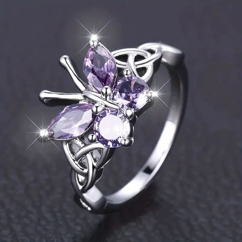 Wholesale  Purple Diamond Butterfly Ring