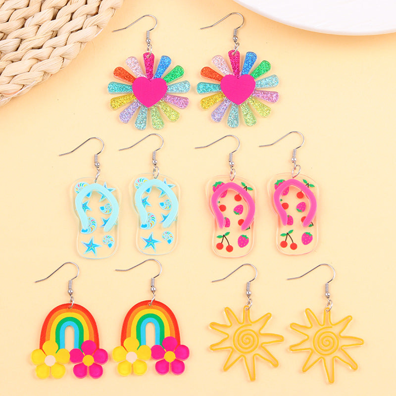 Wholesale Flower Rainbow Slipper Acrylic Earrings