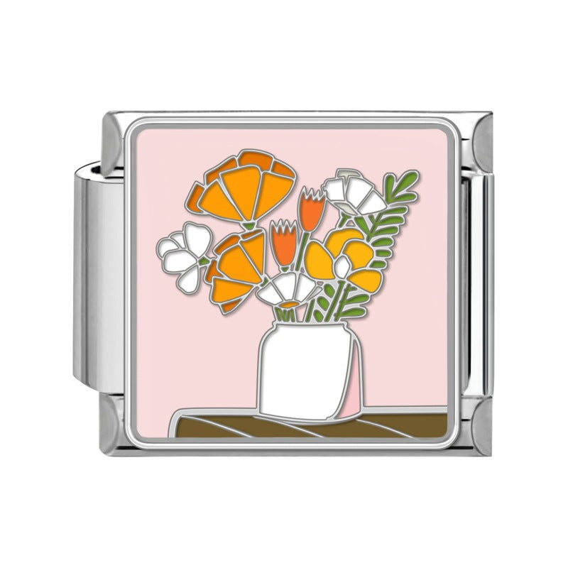 Wholesale Flower Module DIY Bracelet Set Italian Creative Design Stainless Steel Jewelry for Boutique Resale
