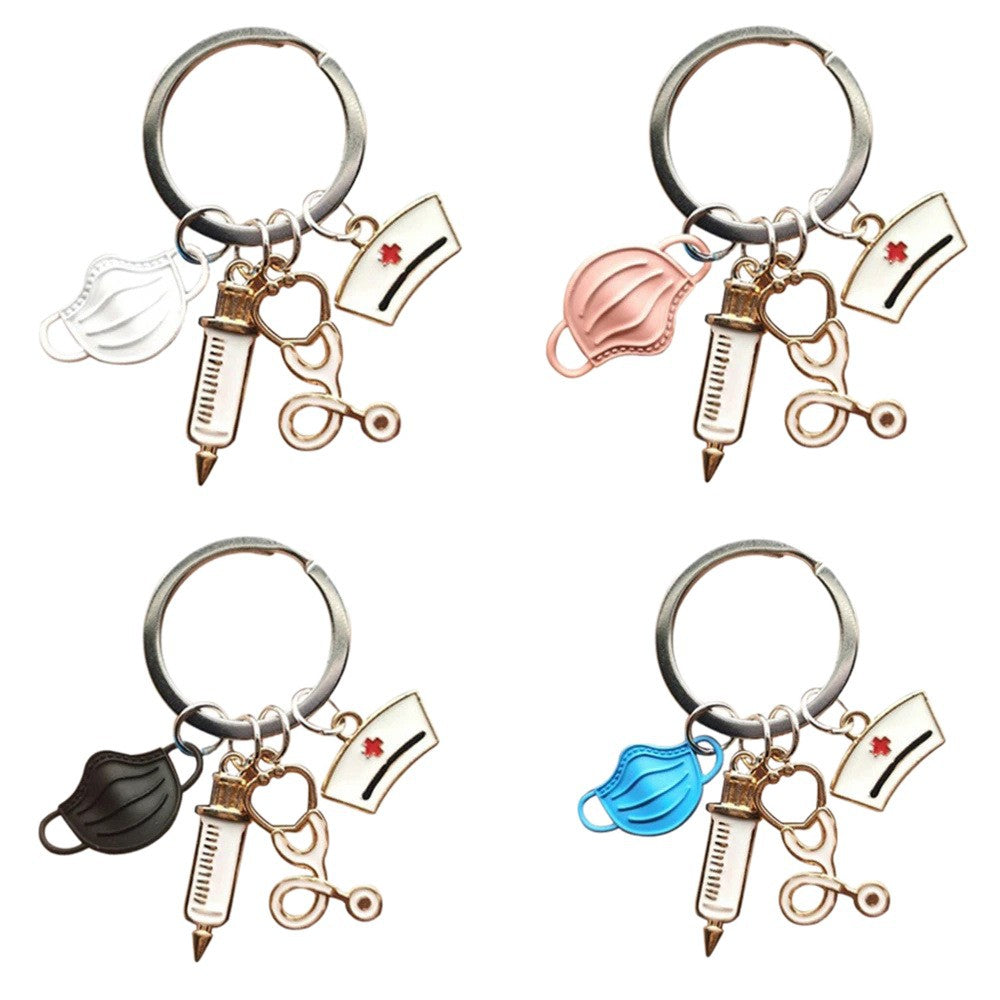 Wholesale Retro Alloy Black Mask Keychain Key Ring Nurse Doctor Fashion Accessory Gift