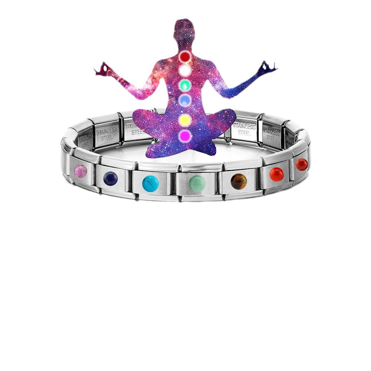 Wholesale 2pcs/pack Italian Charm Bracelet 9mm DIY Splicing Natural Turquoise Agate Stainless Steel Composable Bracelet