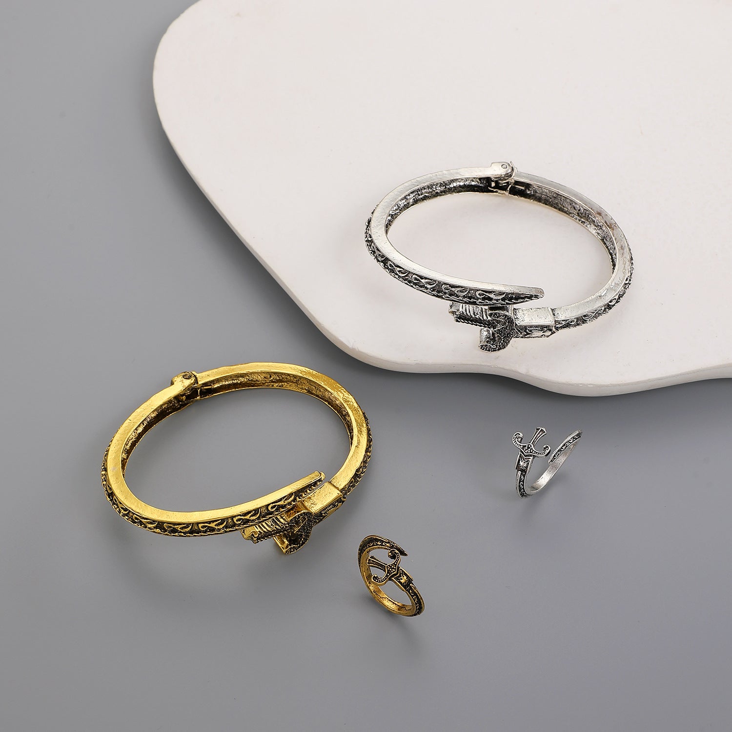 Wholesale Gothic Punk Men S Snake Sword Engraved Cuff Bracelet Ancient Gold Zinc Alloy Jewelry Gift