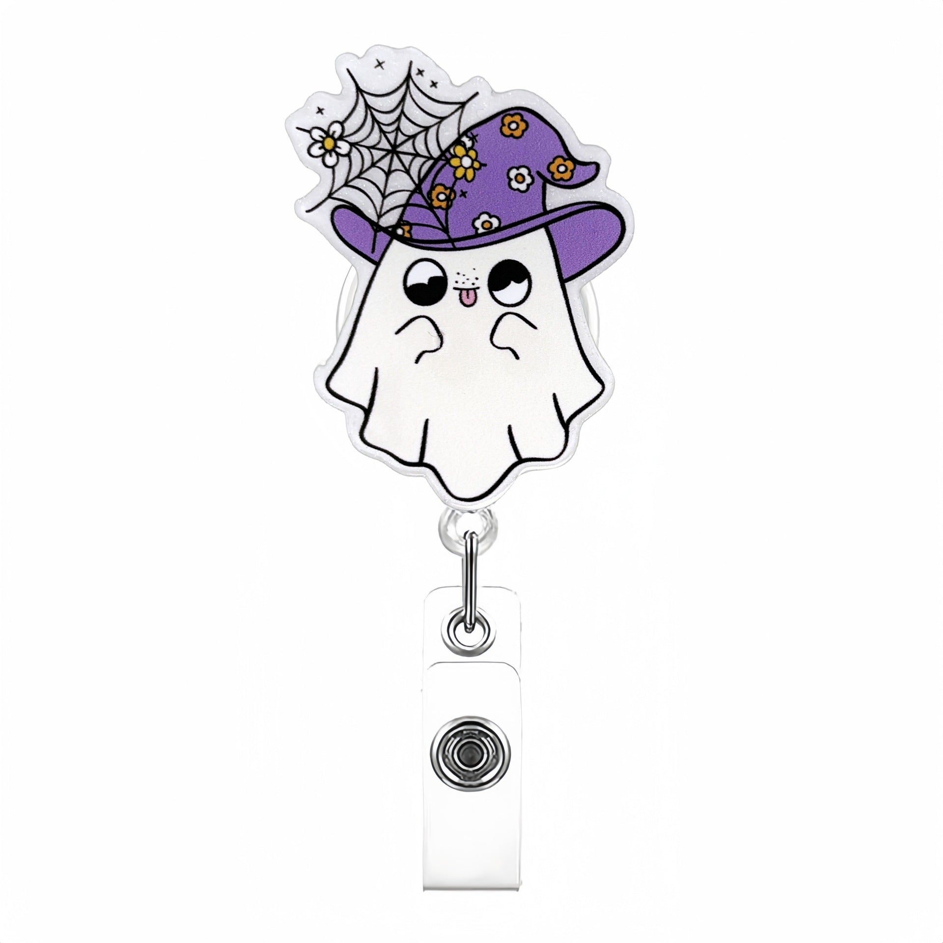 Wholesale Cute White Ghost Retractable Badge Reel with B. O. O.  Design,  Acrylic ID Holder for Nurse Doctor,  Gift
