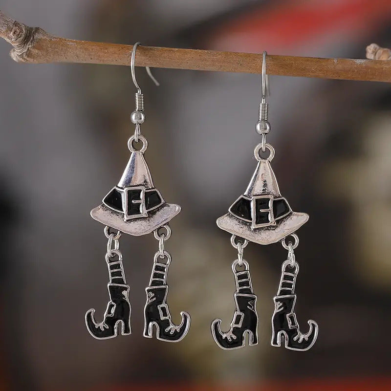 Wholesale Halloween Gothic Wind Witch Hat Boots Pendant Earrings