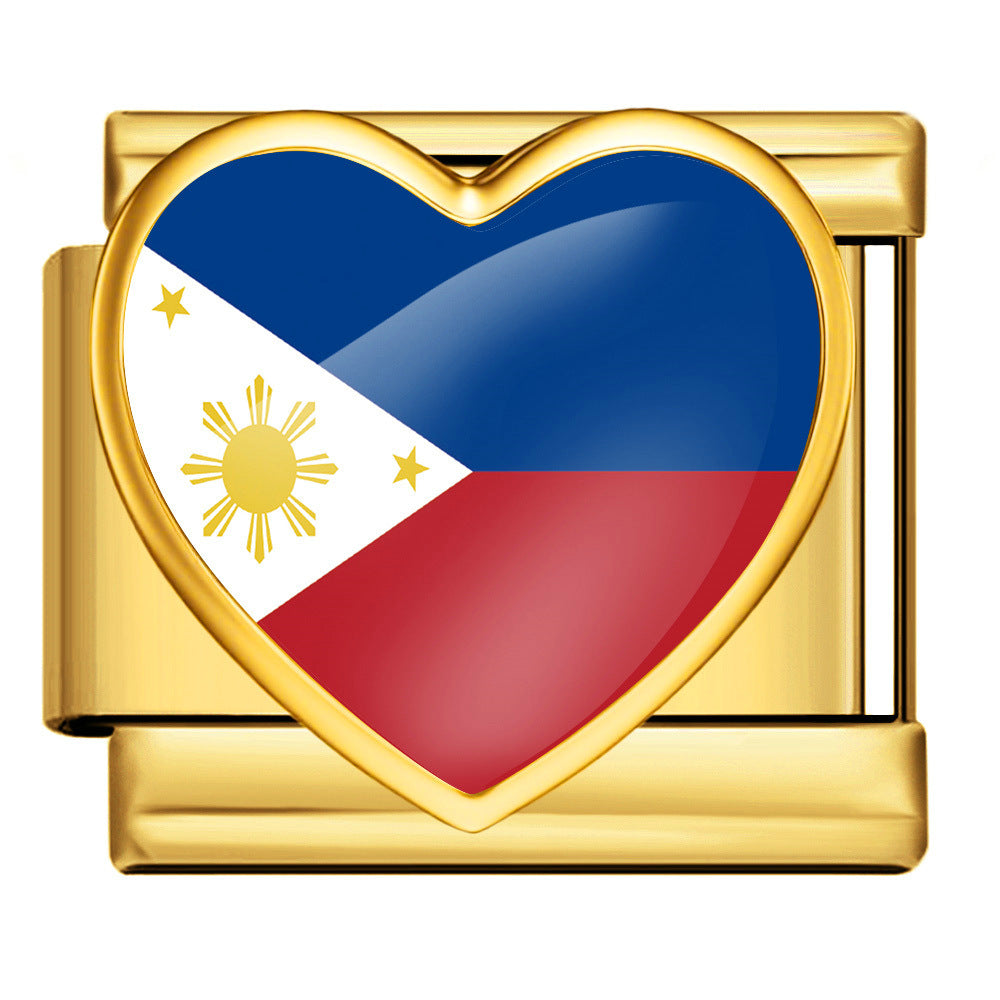 Wholesale Heart-Shaped Flag Pattern Stainless Steel Bracelet Strap Chain Fashion Accessory Gift