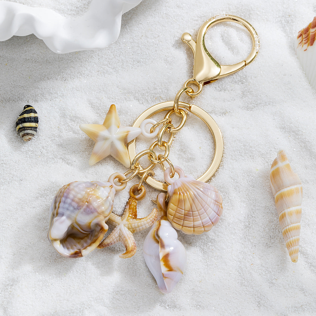 Wholesale  simulation shell conch sea star five-pointed star keychain