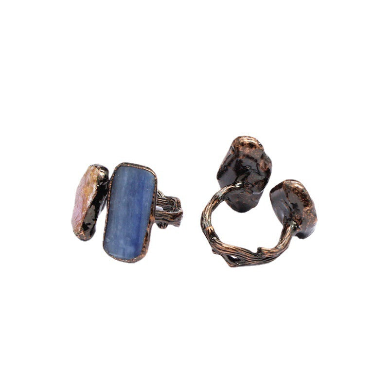 Wholesale Natural stone retro personalized lonely Crystal raw stone ring