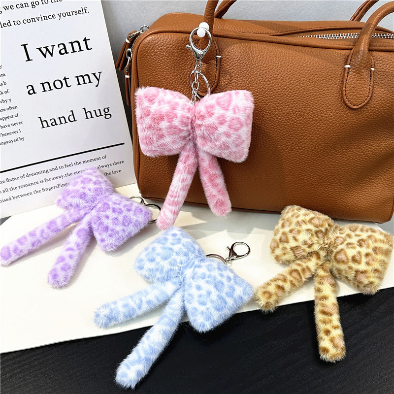 Wholesale Plush Bow Keychain Leopard Print Korean Cute Bag Charm Boutique Resale