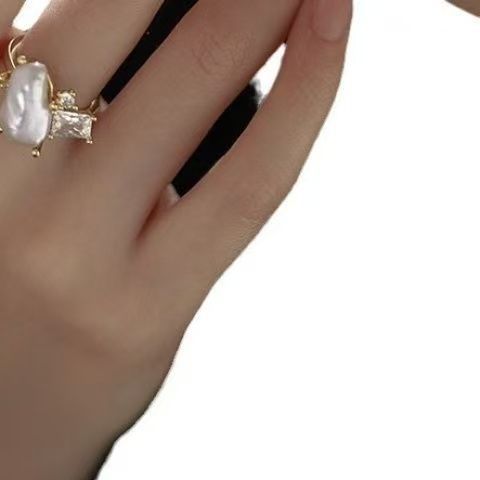 Wholesale Baroque Cross Imitation Pearl Ring Adjustable Handmade Fashion Accessory Gift for Women